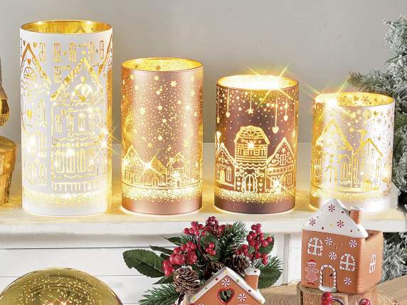 Set de 4 lámparas cilíndricas de cristal decoradas con luces