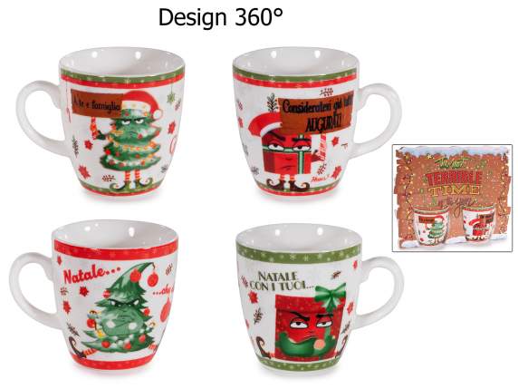 Pack 2 Tazas navideñas de porcelana 70ml frases divertidas