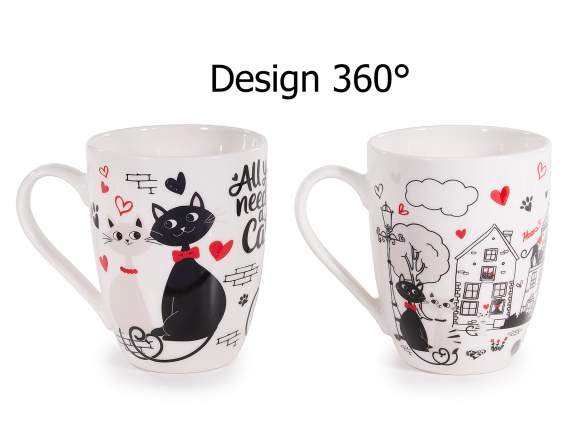Mug en porcelaine de 300 ml avec décorations de chat