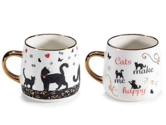 Mug en céramique de 380 ml avec des chats et des détails dor