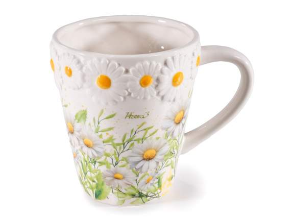 Mug en céramique de 480 ml orné de fleurs en relief