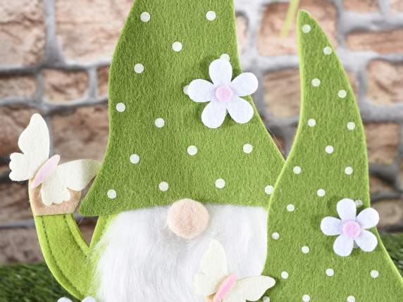 Lot de 3 nains en tissu avec fleur et papillon sur socle