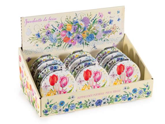 Oglindă dublă din imitație de piele pentru geantă cu strasur