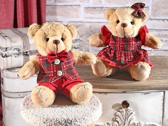 Ours en peluche doux avec robe à carreaux