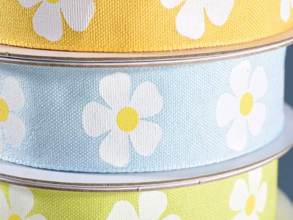 Panglică din material textil de 25 mm cu imprimeu margarete