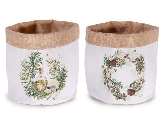Panier en tissu imprimé avec intérieur en jute
