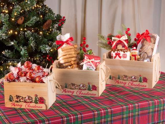 Lot de 3 boîtes en bois avec décorations de Noël et poignées