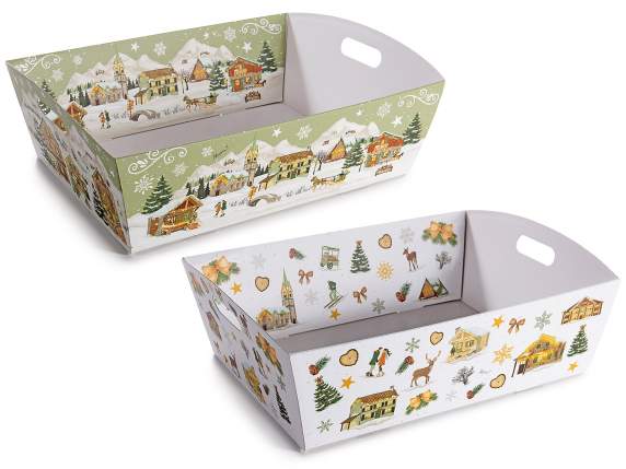 Grand plateau en papier avec poignées et décorations de Noël