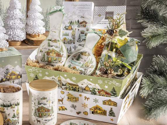 Grand plateau en papier avec poignées et décorations de Noël
