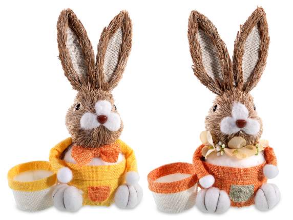 Lapin en fibre naturelle avec un panier sucré