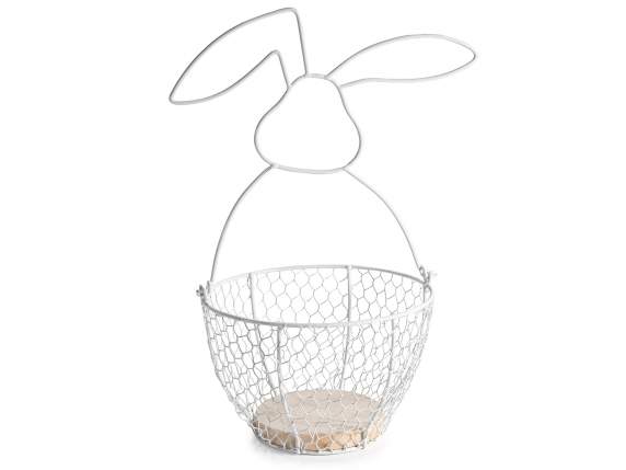 Panier en métal avec poignée lapin amovible, base en bois