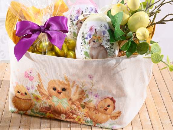 Panier en tissu poussin avec poignées et intérieur coloré