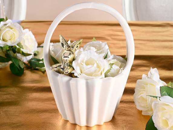 Panier en porcelaine brillante avec lapin doré