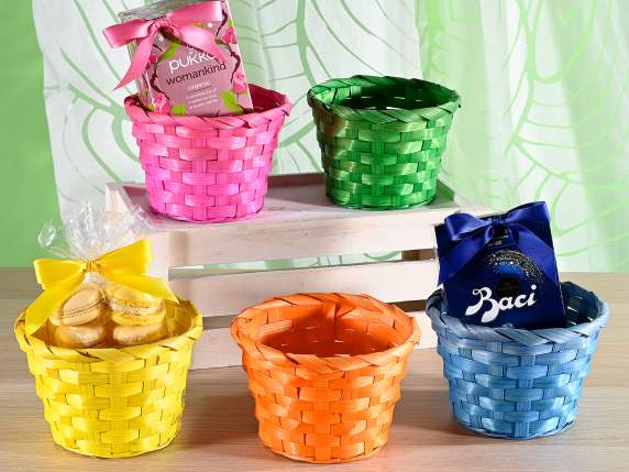 Panier rond en bambou coloré