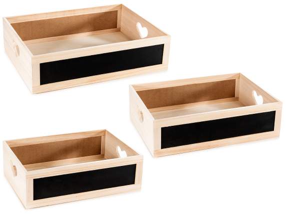 Lot de 3 paniers-caisses en bois avec poignées en forme de c