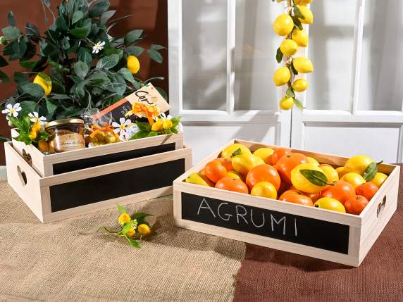 Lot de 3 paniers-caisses en bois avec poignées en forme de c