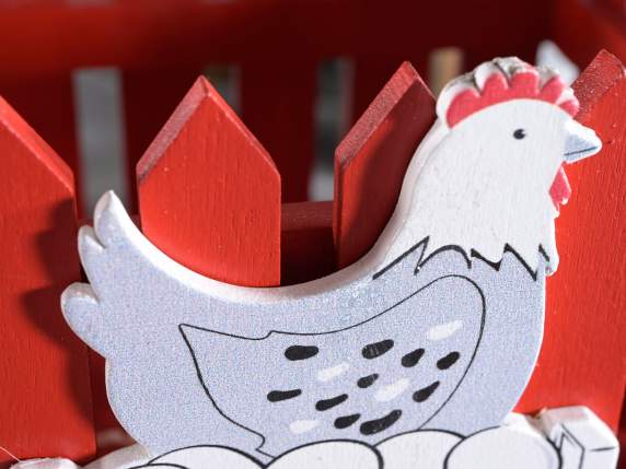 Panier en bois pour clôture avec décoration de poule