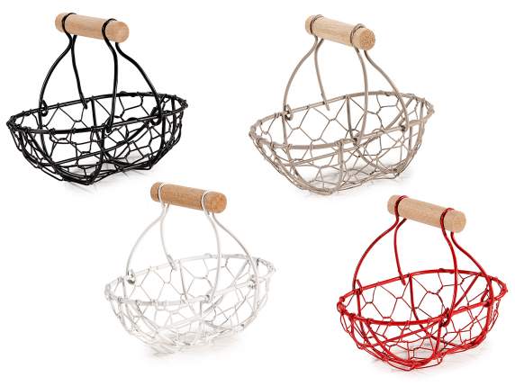 Panier ovale en maille métallique avec poignée en bois
