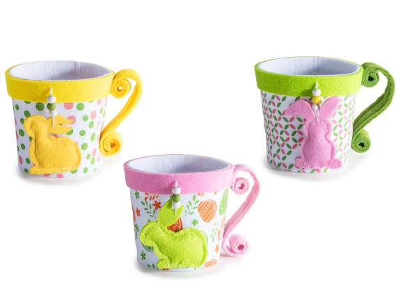 Panier en tissu en forme de seau avec anse et lapin