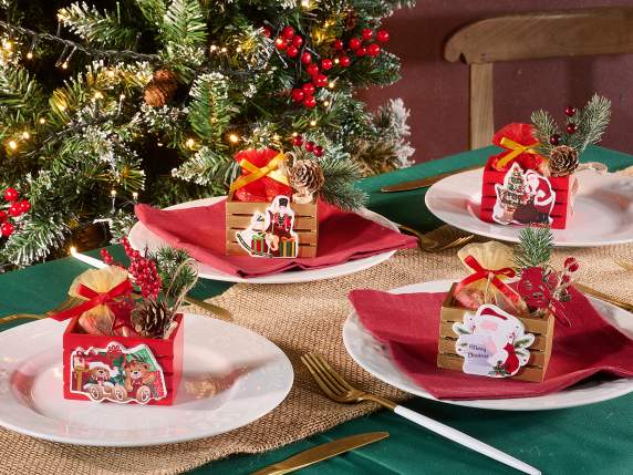 Panier en bois avec décoration de Noël