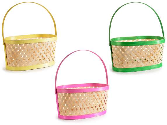 Panier ovale en bambou tressé avec poignée inclinable
