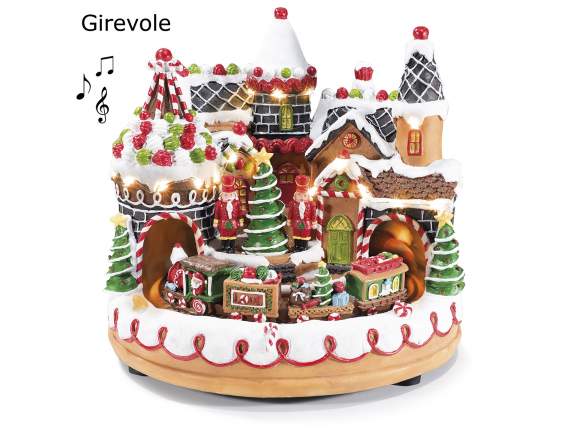 Paysage de Noël en résine avec lumières,musique et mouvement