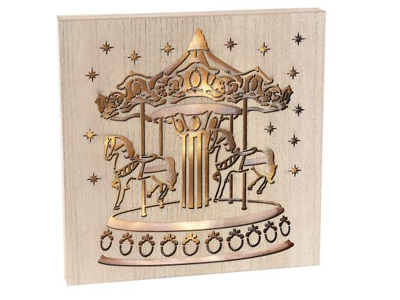 Tableau en bois avec sculpture de Noël et lumière LED
