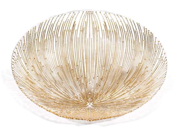 Plato redondo vidrio para alimentos decoración dorada