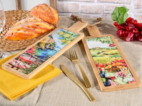 Planche à découper en bois et céramique avec panoramas