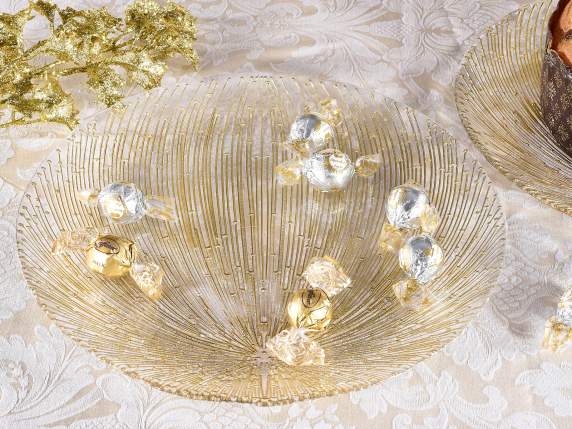 Assiette ronde en verre alimentaire avec décor cascade doré