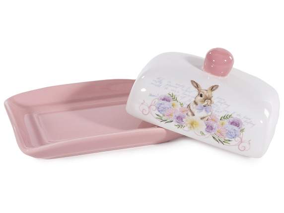 Beurrier en céramique avec imprimé lapin