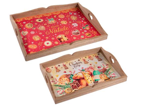 Ensemble de 2 plateaux en bois, décorations de Noël