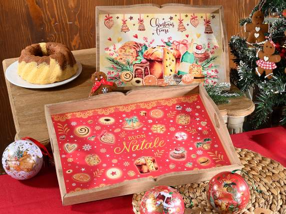 Ensemble de 2 plateaux en bois, décorations de Noël