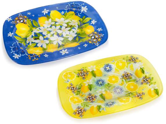 Assiette rectangulaire en verre avec imprimé citron