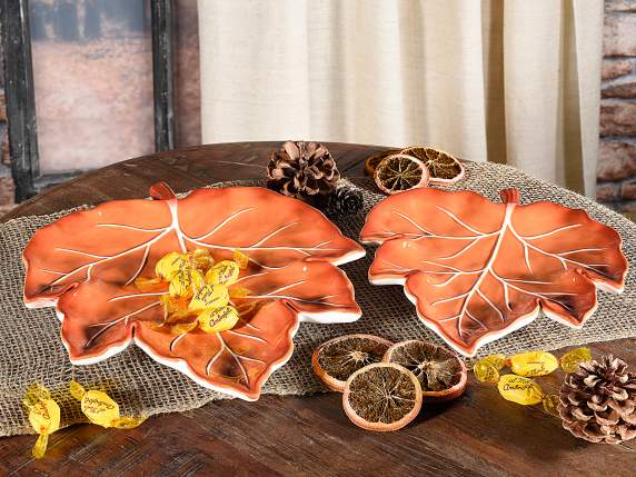 Ensemble de 2 assiettes décoratives en forme de feuille dér