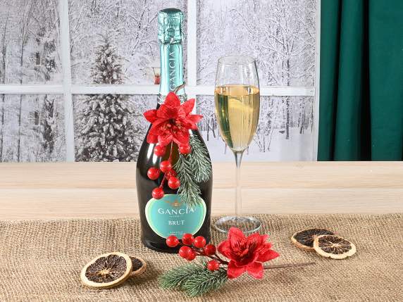 Ramita estrella de Navidad en terciopelo, bayas rojas y pino