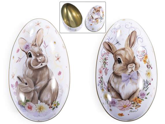 Oeuf en métal ouvrable avec imprimé lapin