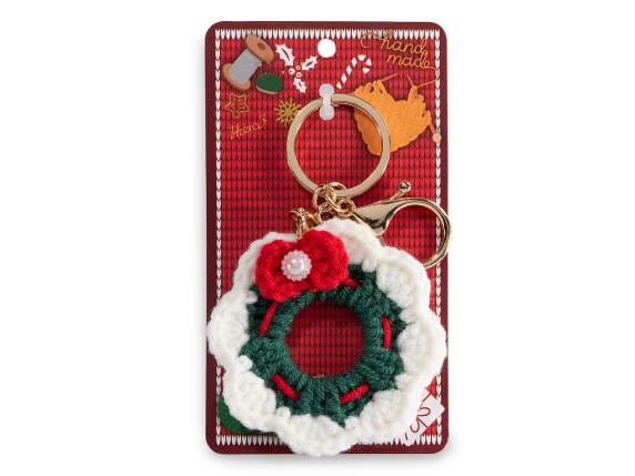 Porte-clés de Noël tricoté à la main avec crochet en métal
