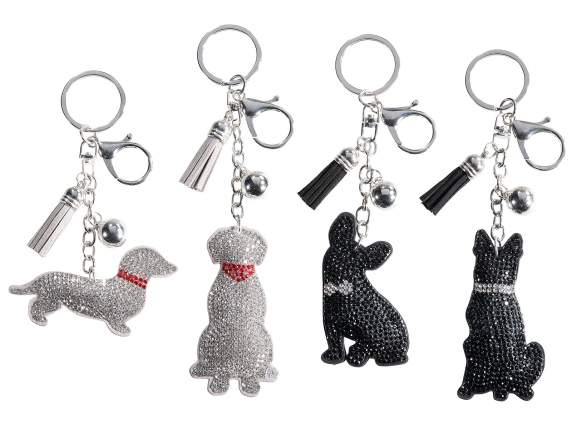Porte-clés chien avec strass et pendentifs
