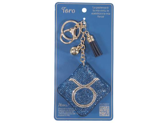 Breloque - porte-clés signe du zodiaque Taureau avec strass