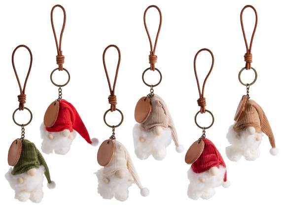 Porte-clés Gnome en tissu doux avec étiquette en éco-cuir