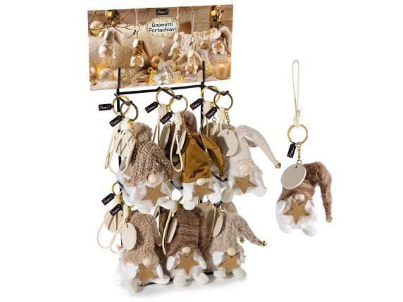 Porte-clés gnome en tissu doux, étiquette en cuir écologique