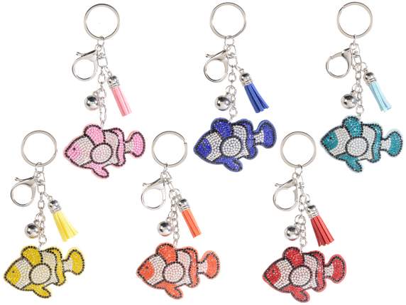 Charm-porte-clés poisson avec strass et pendentifs