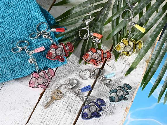 Charm-porte-clés poisson avec strass et pendentifs