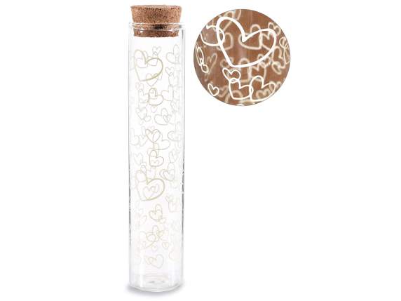 Tube à essai pour confettis avec coeurs blancs et bouchon