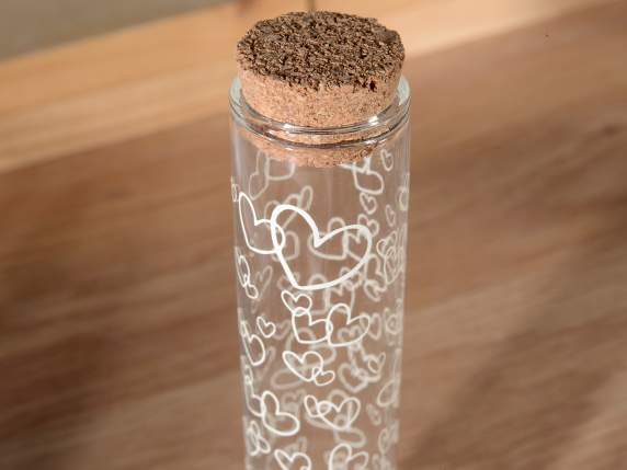 Tube à essai pour confettis avec coeurs blancs et bouchon