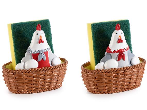 Porte-éponge en résine colorée en forme de poule avec éponge