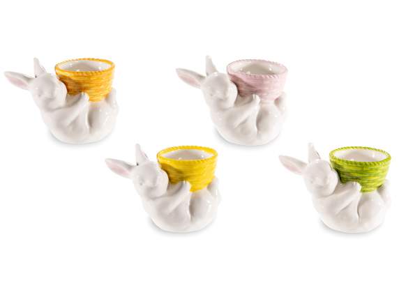 Porte-œufs en porcelaine en forme de lapin avec panier color