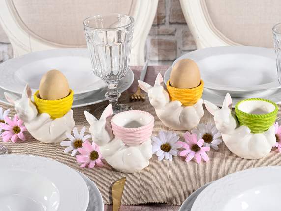 Porte-œufs en porcelaine en forme de lapin avec panier color
