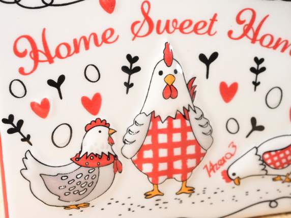 Porte-serviettes en céramique avec décor de poule en relief